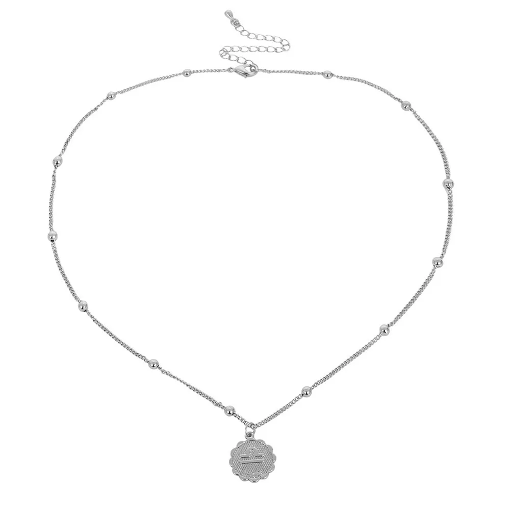 Libra silver VIVILADY новые модные 12 созвездий личности женщин Чокеры ожерелья Водолей, рыбы Овен тиснение круглые подвесные украшения - Окраска металла: Libra silver