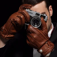 mens genuine leather gloves male autumn winter cashmere knitted lined five fingers lambskin leather gloves em005wr 1