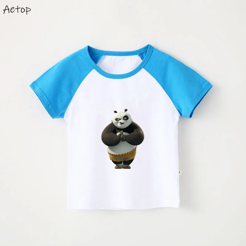 Футболка для маленьких детей, хлопок, футболка с круглым вырезом и пандой кунг-фу Детский костюм футболка с рисунком для мальчиков и девочек b902