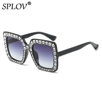 splov 2018 new fashion oversized diamond sunglasses women luxury square crystal sun glasses pink mirror eyewear gafas de sol