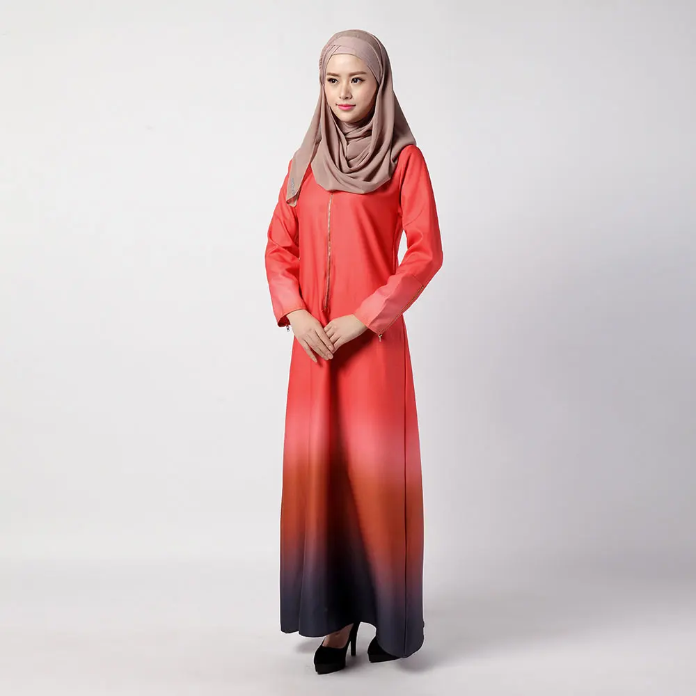 Градиент цвета модная мусульманская абайя с длинными рукавами платья для женщин