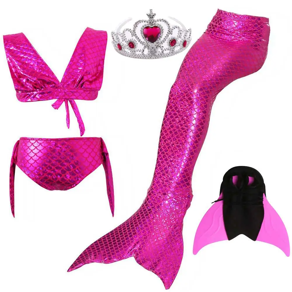 5pcs Cosplay Set 5 Girls Walkable And Swimmable Mermaid Tail Swimsuit Cosplay Costume Kids Children Bikini And Sparkle Mermaid Swimtail - Цвет: 5pcs Cosplay Set 5