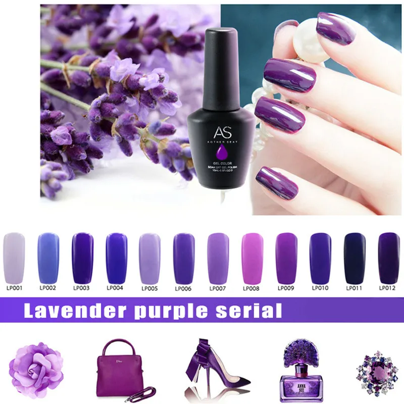 Wholesale 12pcs Excellent Sexy Lavender Purple Seria Nail Polish Luxury Nanometer Nail Art Polish 15ml Soak Off Color Gel Polish