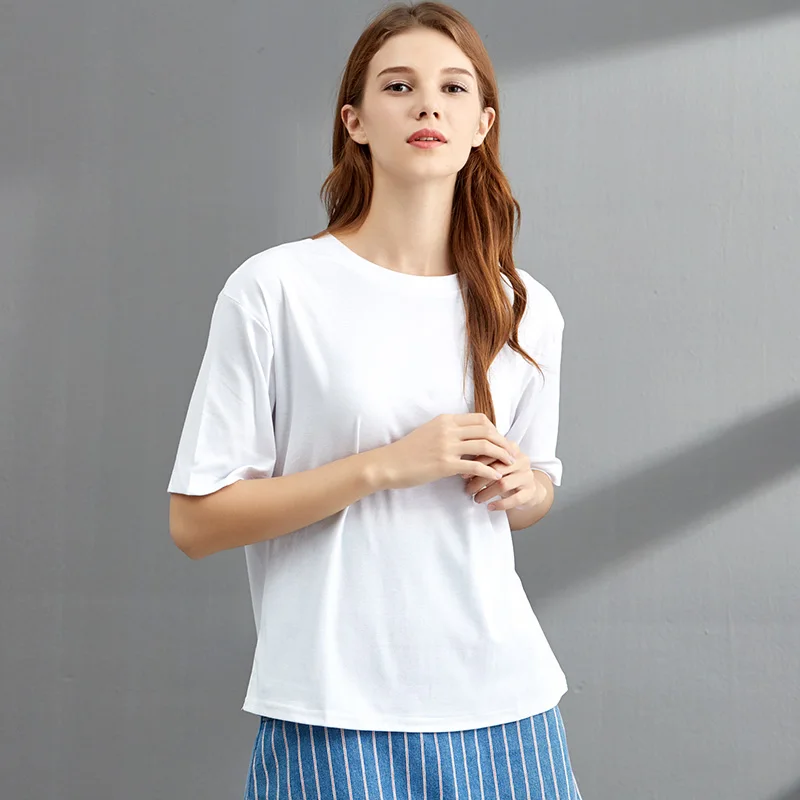 Женская хлопковая Базовая футболка с короткими рукавами 9 цветов однотонная