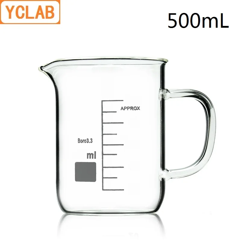 

YCLAB 500mL Beaker Low Form Borosilicate 3.3 Glass with Graduation Handle Spout Measuring Cup Laboratory Chemistry Equipment