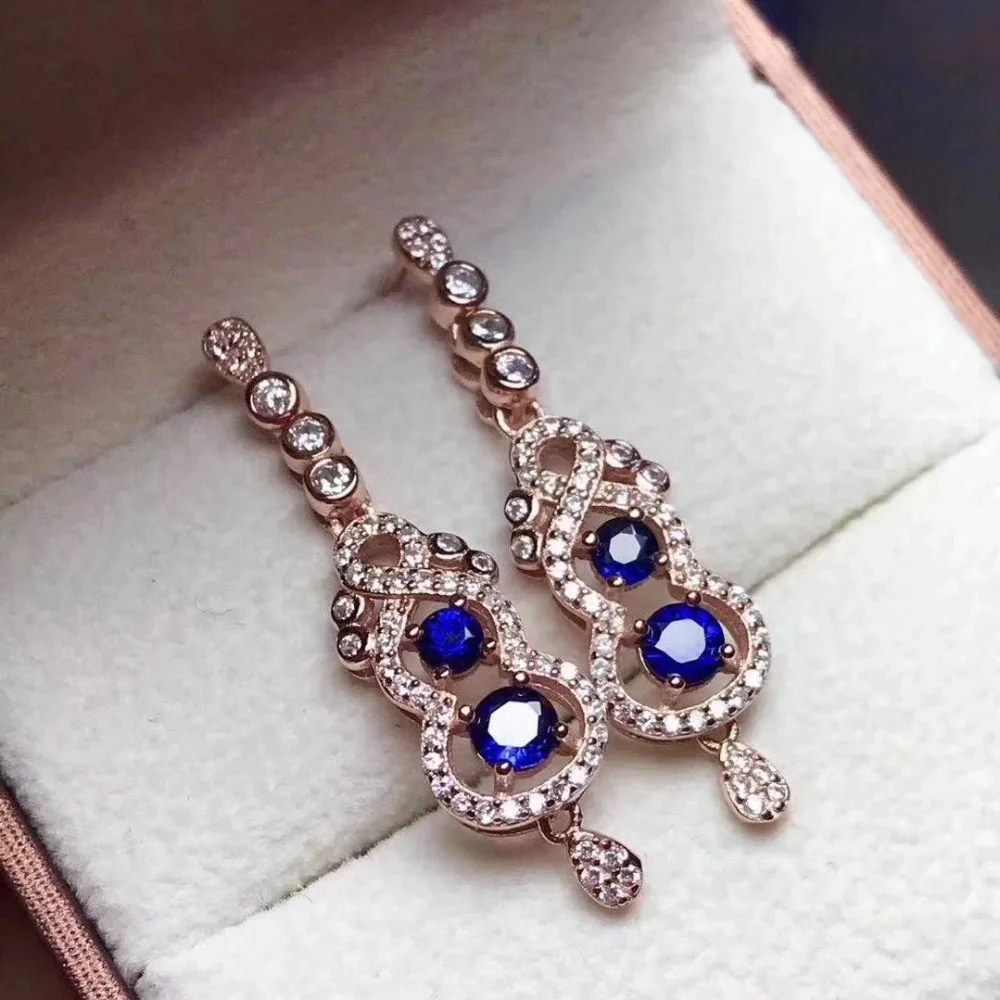 Верность натуральный 4/3 мм Шри-Ланка Сапфир Серьги-капли s925 серебро тыквы