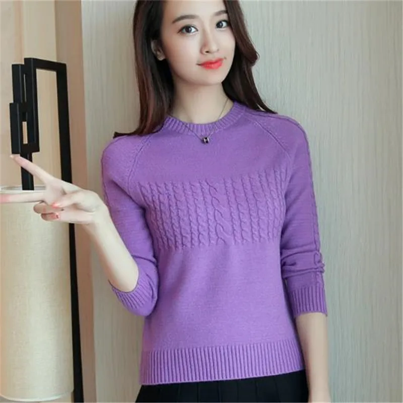 Autumn and winter new large size women's sweater round neck long-sleeved knitting women bottom pullover top K0754 | Женская одежда