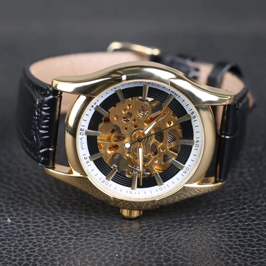 Часы наручные Winner Мужские механические брендовые модные стильные с кожаным