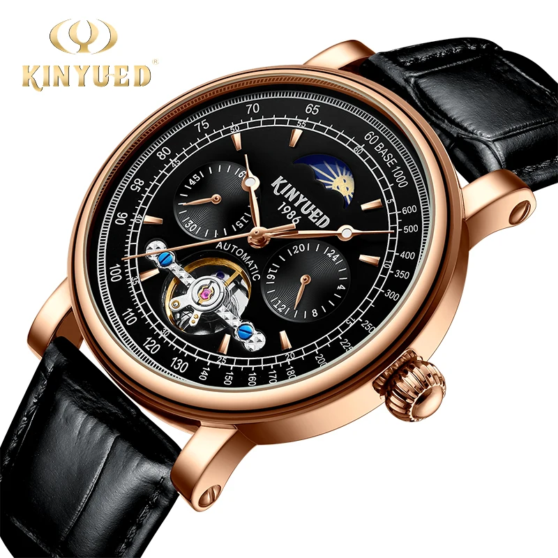 KINYUED Moon Phase автоматические часы мужские водонепроницаемые МЕХАНИЧЕСКИЕ АВТО