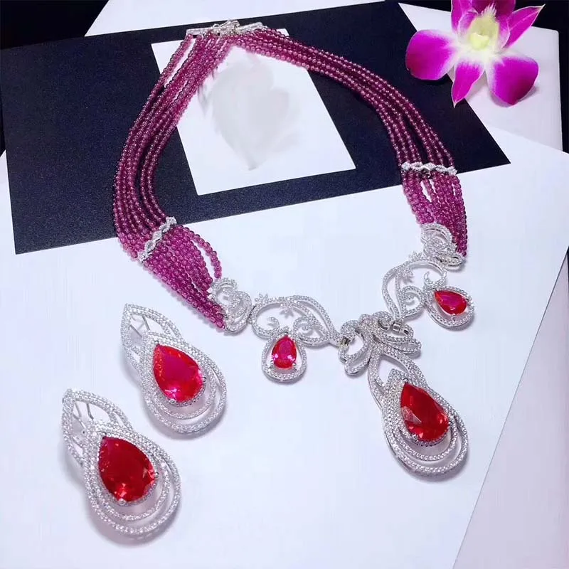 

7 рядов один набор Красный Гранат Круглый 3 мм ожерелье и серьги оптом бусы природа FPPJ 19 дюймов женщина