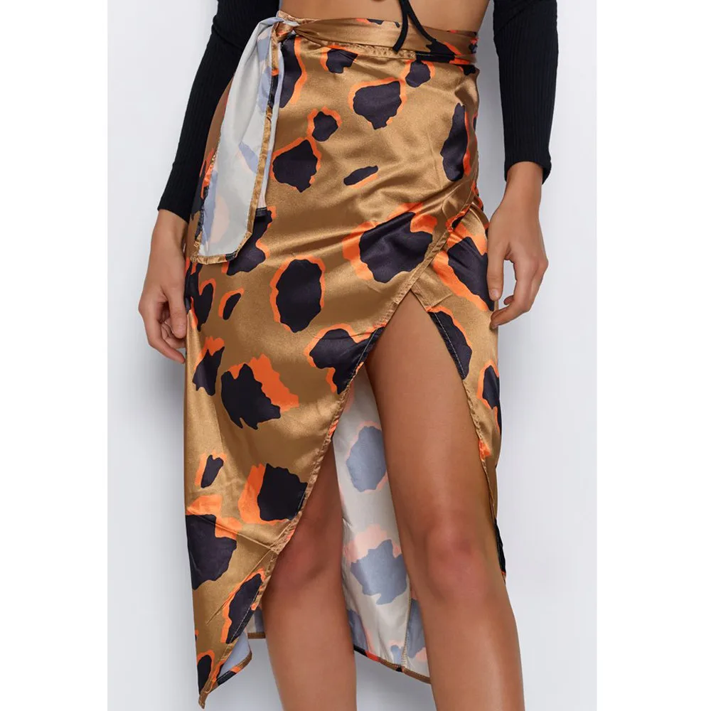 Sexy High Waisted Asymmetric Stretch Leopard Skirt Women Print Waist Irregular Split Bandage Pencil Z326 | Женская одежда