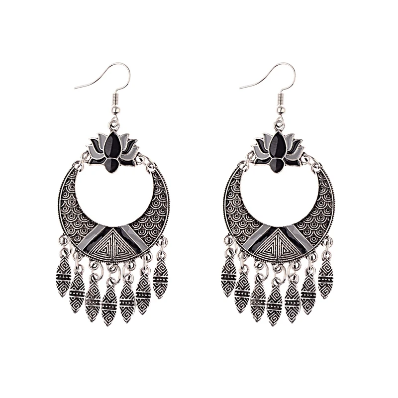 Amader Egypt винтажный красочный Лотос Jhumka бусы серьги с кисточками для женщин Ретро турецкое цыганское племя индийские ювелирные изделия HXE069