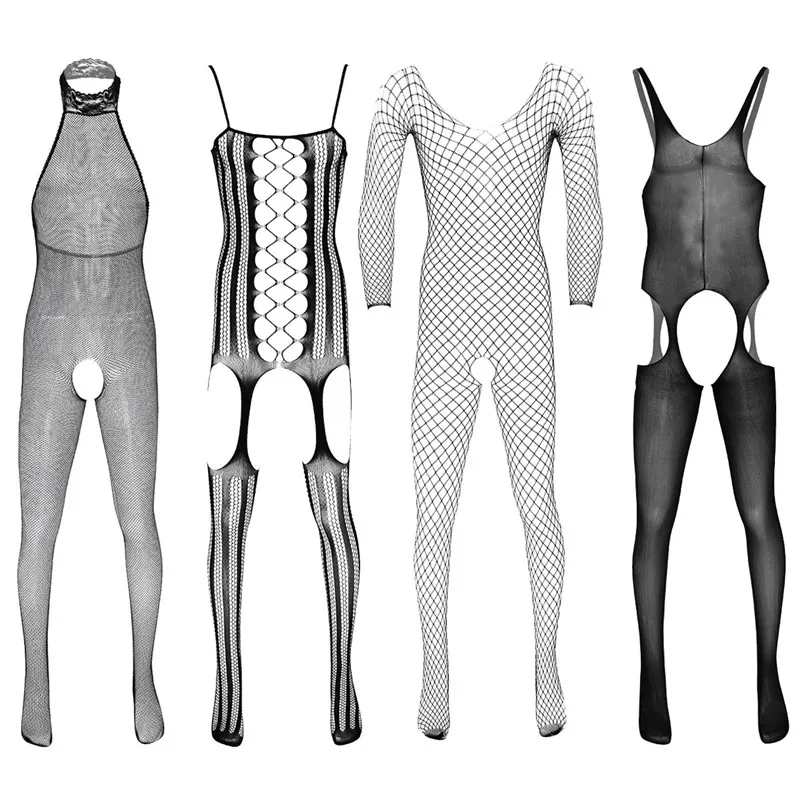 

MSemis Mens Pantyhose Stocking See Through Sheer Tights Halter Neck Hollow Out Crotchless Stretchy Tights Full Body Pantyhose