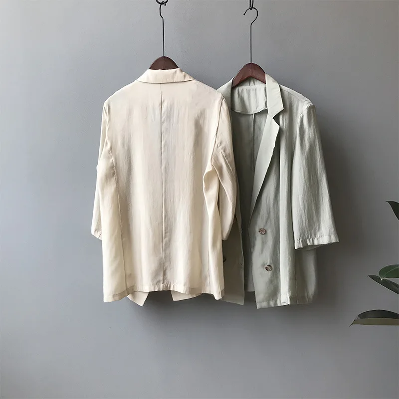 [EWQ] 2019 летняя новая корейская модная одежда двубортный тонкий костюм с длинными