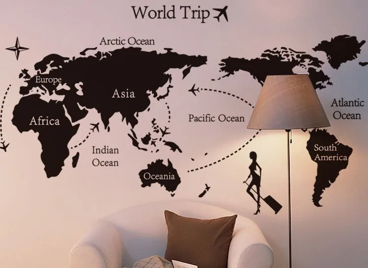 

free shipping 140x80cm New Design World Map Removable Wall Art Stickers Vinyl Sticker,Map of the world for sofa background