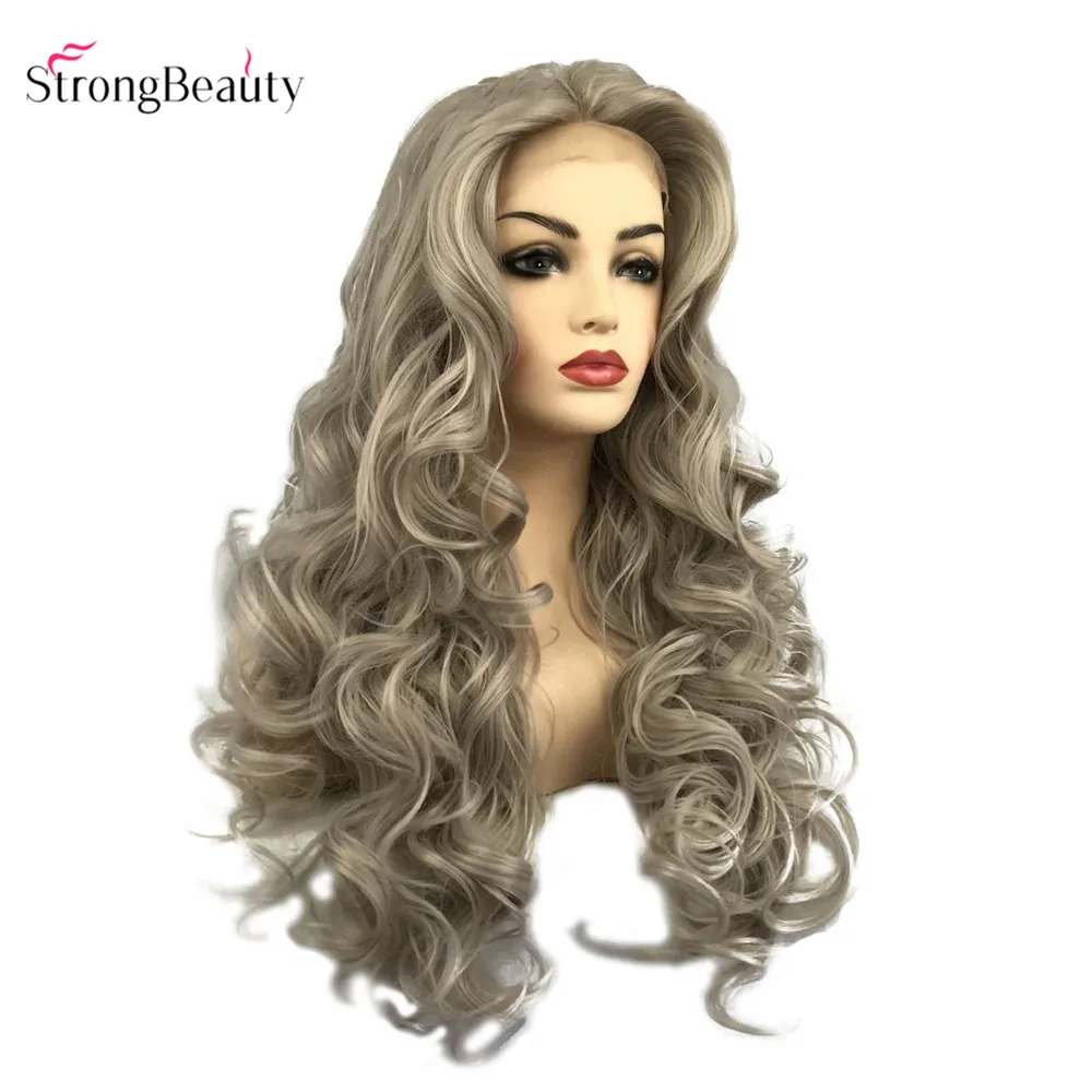 StrongBeauty серебристо-серые кружевные передние парики для черных женщин длинные