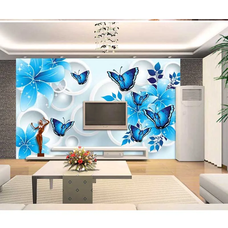 2016 новинка натуральный синий фон с бабочкой на заказ фото настенная бумага