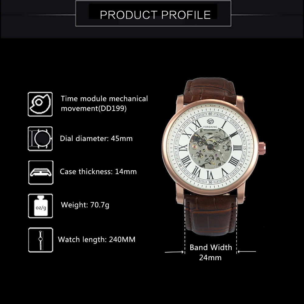 2019 Fashion Business Men Mechanical Wrist Watches Soft Leather Strap New Male Skeleton Automatic Roman Numerals + BOX | Наручные часы