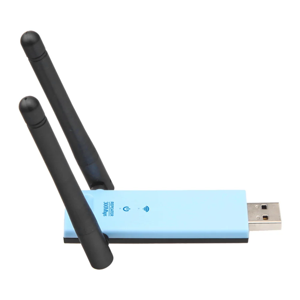 Беспроводной удлинитель сигнала 300 Мбит/с USB Wi Fi усилитель две антенны синий с
