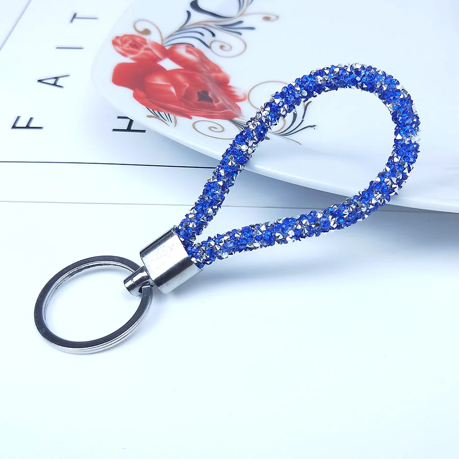 Blue Красочные конфеты цвета сверкающий кристалл из искусственной кожи Веревка Брелок для пар женщин мужчин девочек аксессуары для машины, сумки подарок брелок - Цвет: Blue
