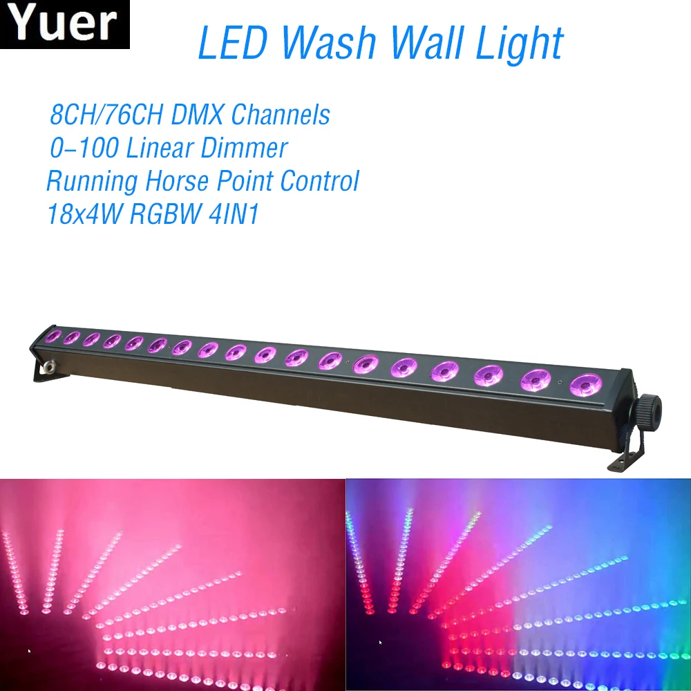 

New 18x4W RGBW 4IN1 LED Wash Wall Light DJ Equipment Flashing Lights Party Stage Lights Disco Lamp Landscape Wall Washer Light