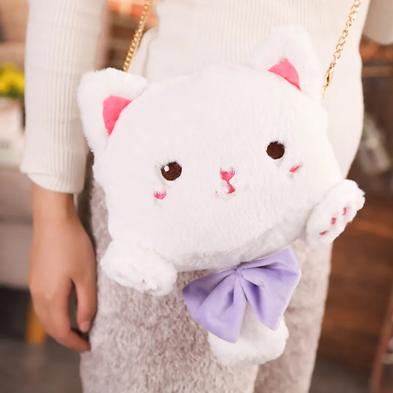 Белый 1 шт., 25 см, Kawaii Cat, плюшевый рюкзак, плюшевые куклы, сумка на плечо, мягкая мультяшная игрушка, детский подарок, детская игрушка для девочек - Цвет: Белый