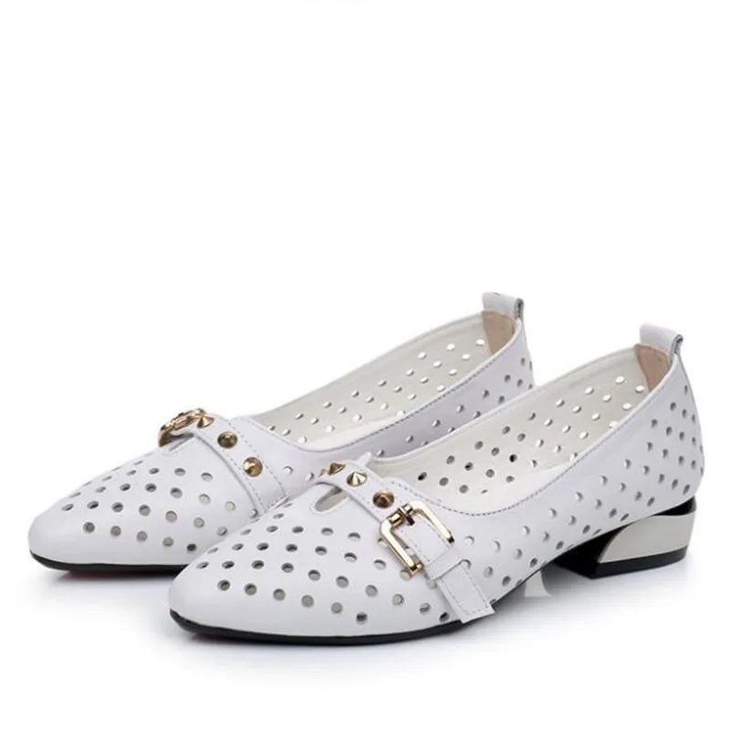 Женские сандалии из воловьей кожи с острым носком на низком каблуке большие