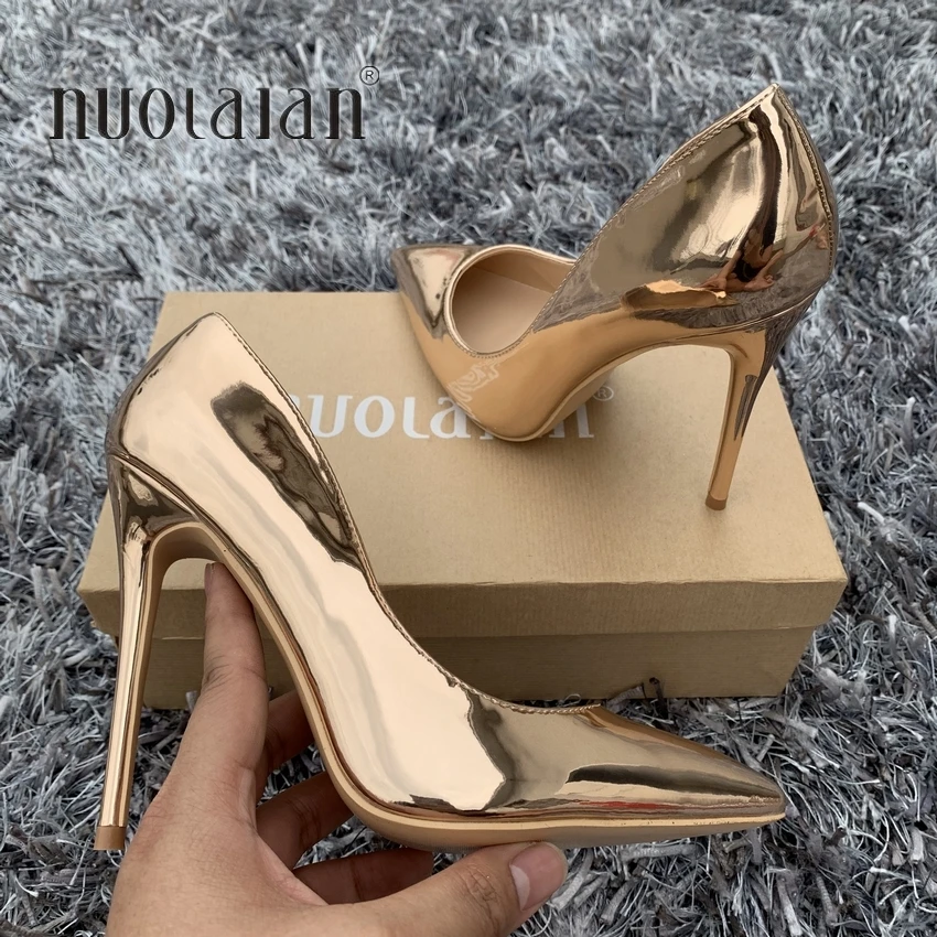 

2019 Fashion Women Shoes Gold Patent Leather Wedding Woman Shoes Sexy Stilettos High Heels 12cm/10cm/8cm Pointed Toe Women Pumps