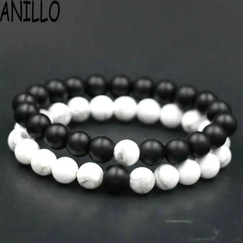 Фото ANIILO Fashion White Black 8MM натуральный камень бирюзовый матовый лава камни бисер шарм