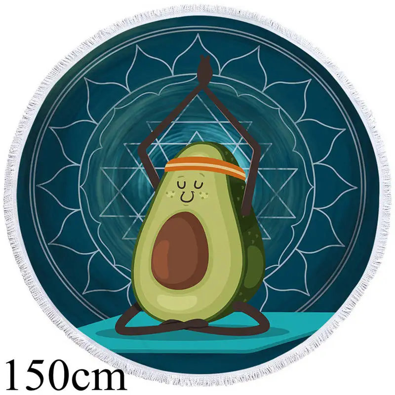 Towel 150cm Постельное белье Outlet мультфильм круглый пляжное полотенце авокадо гобелен Йога Печать микрофибра банное полотенце Мандала зеленый Toalla 150 см коврик - Цвет: Towel 150cm