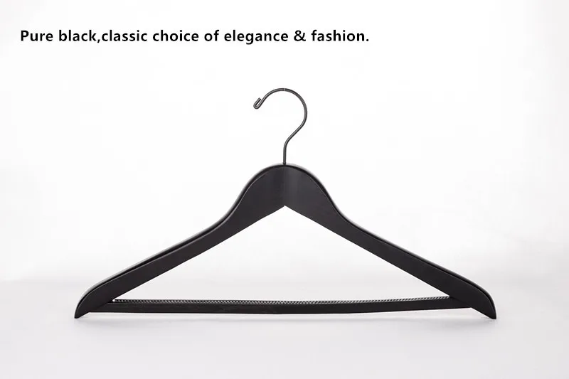 Высококачественная Толстая черная деревянная вешалка для костюмов с штангой