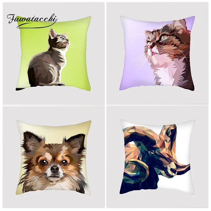 Fuwatacchi Geometric 3D Animal Cushion Cover Panda Dog Cat Deer Pillow Decorative Sofa Chair Home Decoration Accessories | Дом и сад