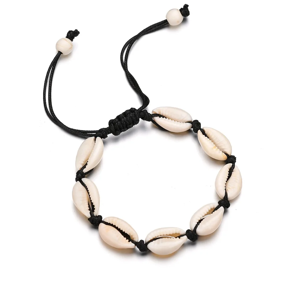 

Black White Boho Natural Girls Shells Charm Bracelets for Women Beach Jewelry Handmade Rope Bangles Gift