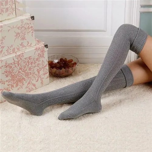 Dark Gray 1 пара, женские гольфы выше колена для девочек весенние, Осенние, зимние теплые вязаные мягкие гольфы однотонные свободные носки - Цвет: Dark Gray