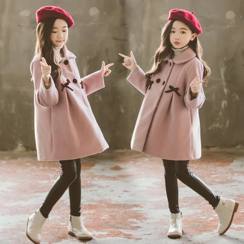Новинка осенне зимние пальто для девочек подростков толстые теплые шерстяные