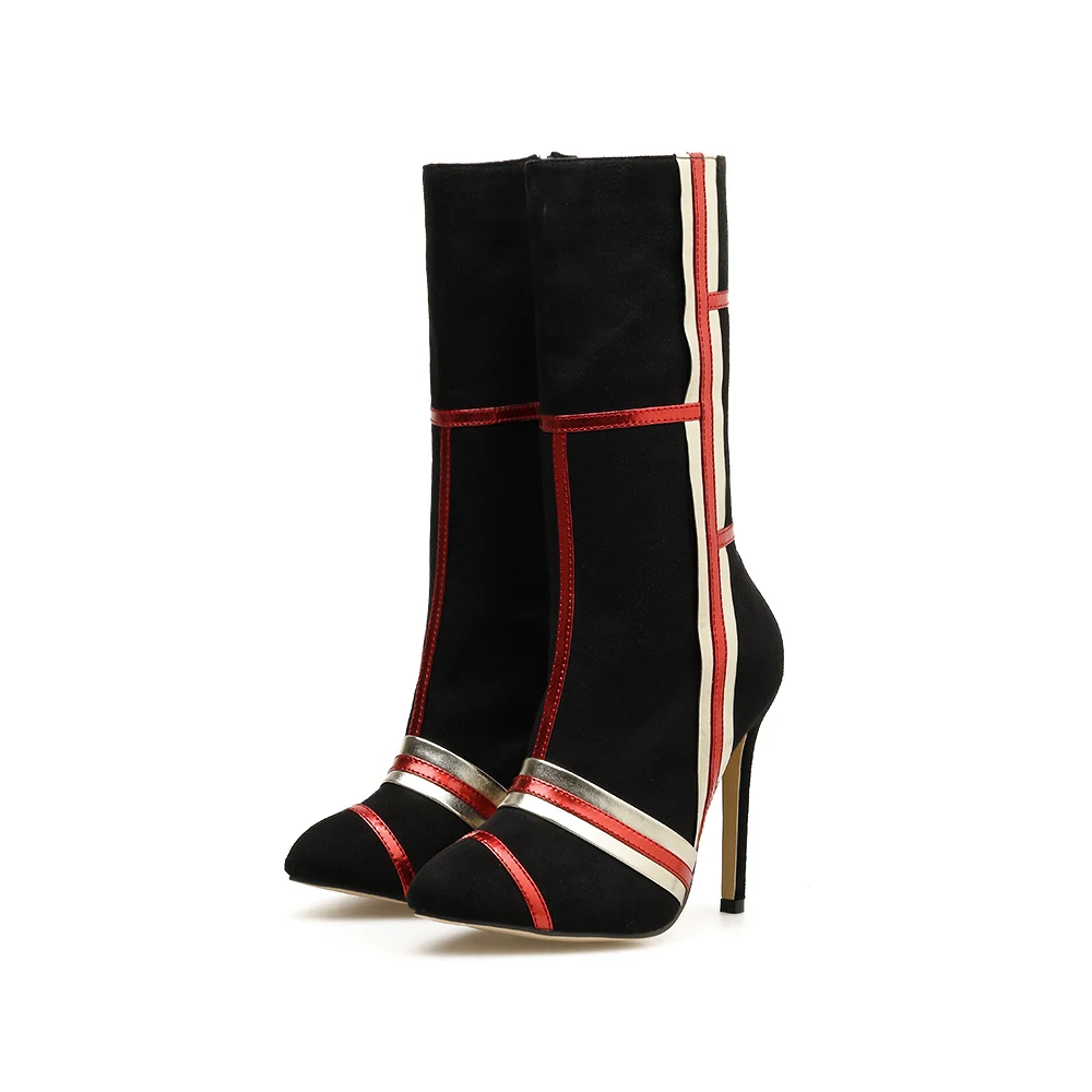 NIUFUNI 2021 New Autumn Women Boots Mixed Colors Pointed High Heels Mid-Calf Botas Mujer Sexy Lady Stilettos Women Shoes