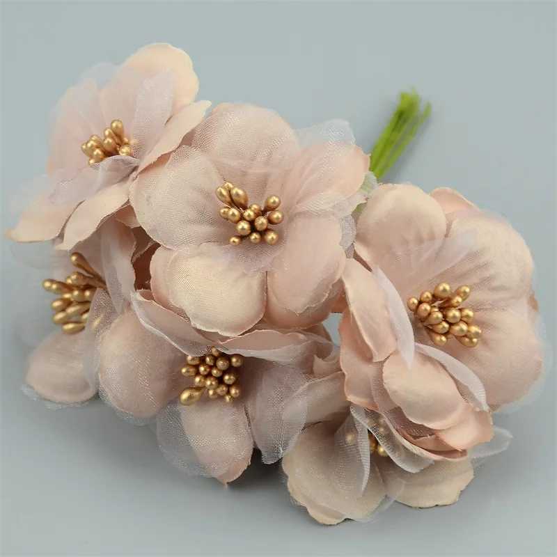 Brown 6 шт./лот, 5 см, шелк, скрапбукинг, мини-роза, искусственная бутоньерка, букет цветов для свадебного украшения, сделай сам, венок, ремесло, свадебный цветок - Цвет: Brown