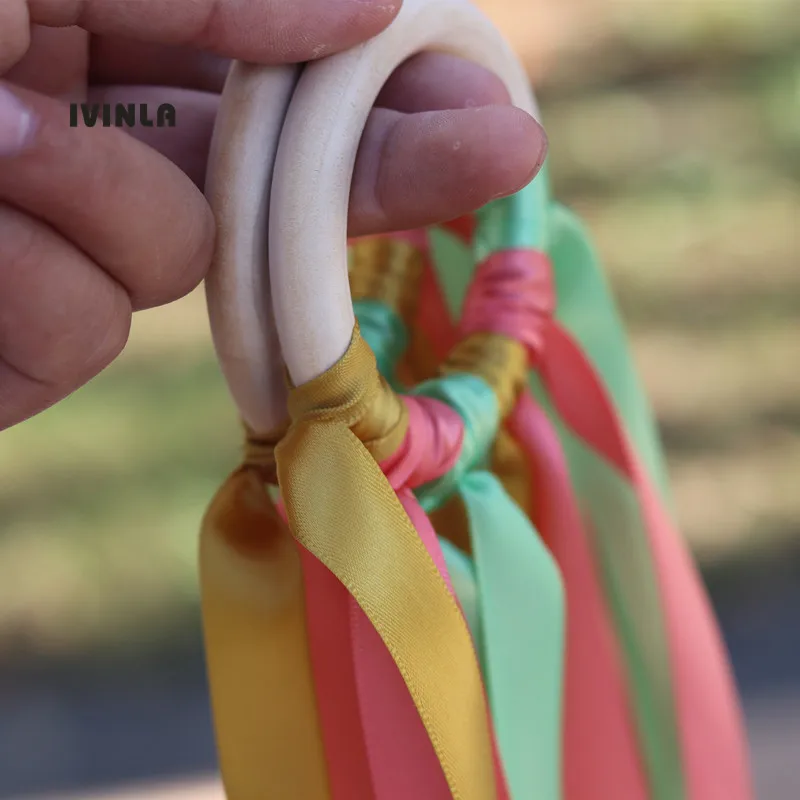 20 шт./лот Золотое и зеленое деревянное кольцо лента Вальдорф Hand Kite Toy Swirl Stremers FLY ME
