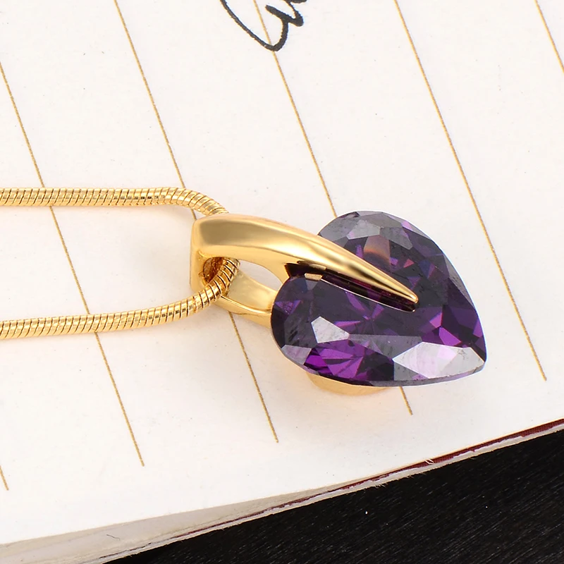 Романтический Позолоченный Сердце Аметист Кристалл Женщины Подвеска Долго