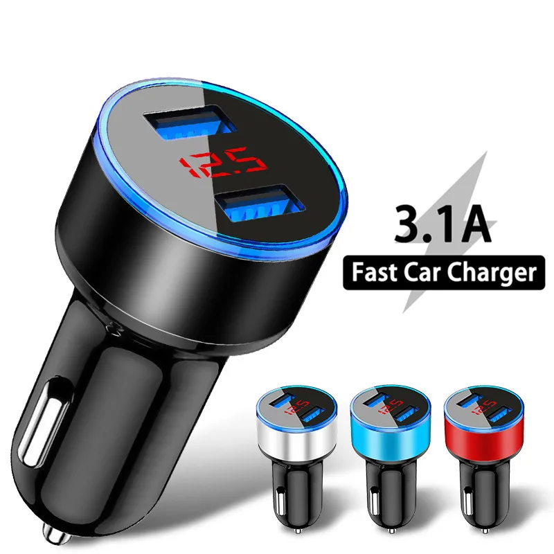 Автомобильное зарядное устройство с двумя USB-портами и цифровым дисплеем