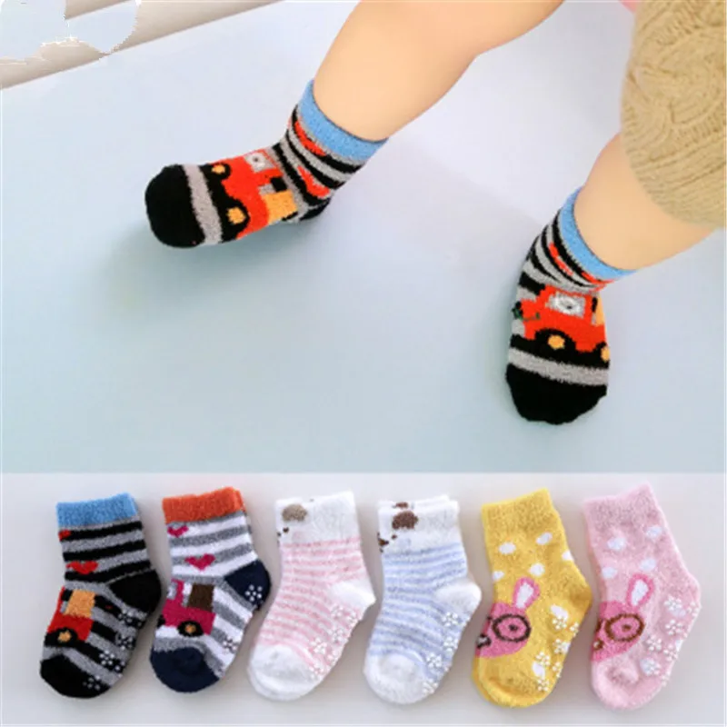 

2020 Cartoon Unisex Newborn Baby Socks Anti Slip Rubber Sole Socks For Girls/Boys Cotton Toddler Boat Winter Full Socks 0-3Y