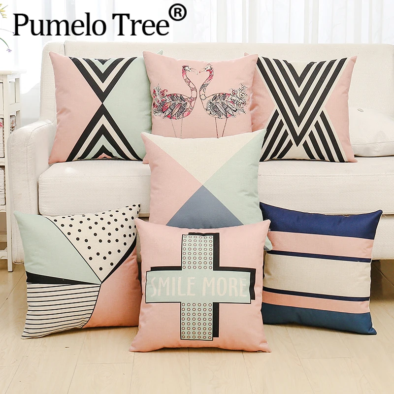 Геометрический полиэстеровый Чехол 45*45 см для подушки розовый офисный Декор
