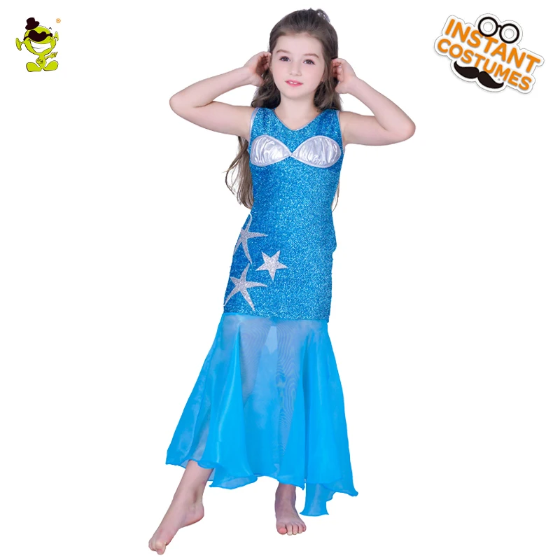 

Kids Blue Shining Mermaid Summer Dress for Cute Baby Girls Halloween Party Costumes Sweet Princess Fancy Dress Cosplay Costumes