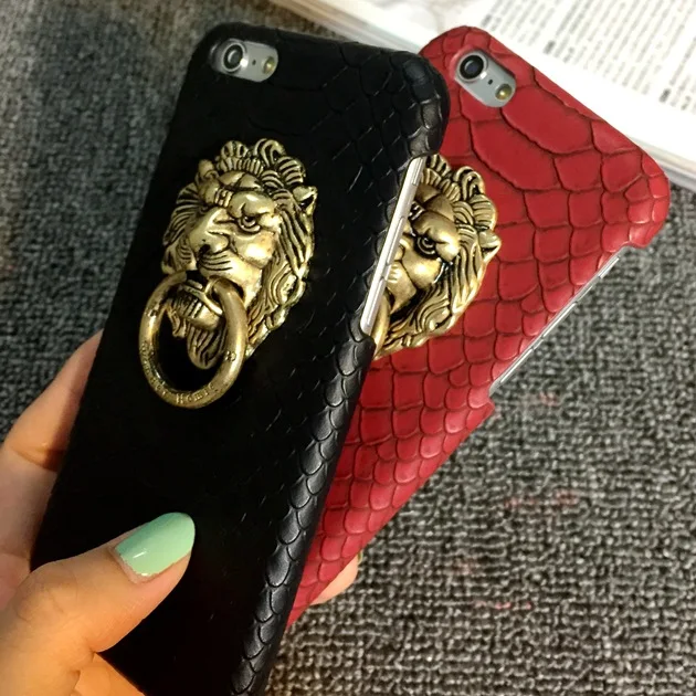 Кожаный чехол для iPhone 5 5S 6 S Plus с металлической пряжкой и изображением Льва |