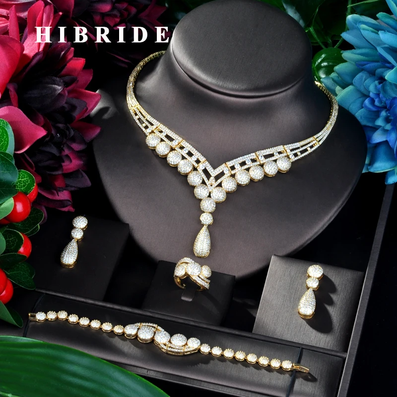 Роскошный дизайнерский Женский комплект ювелирных изделий HIBRIDE золотого цвета