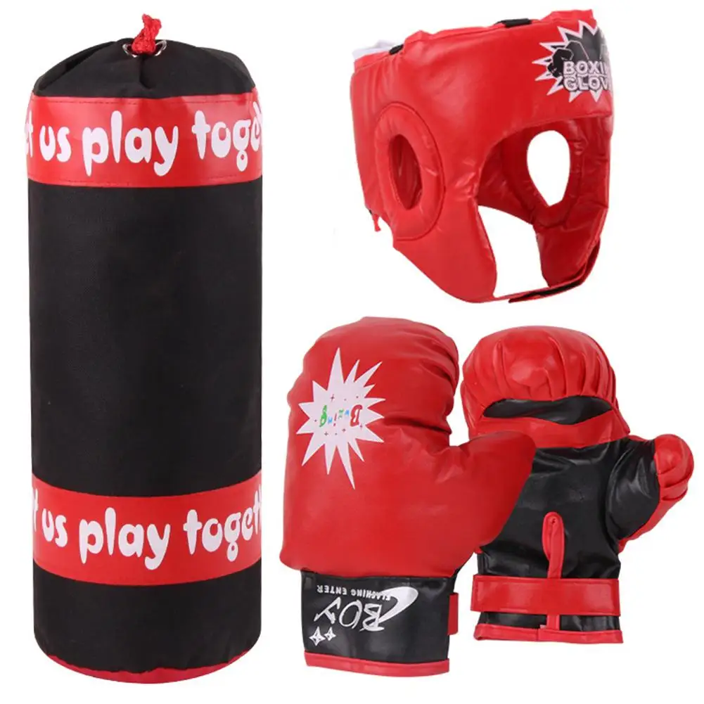

Kids Hanging Fight Training Boxing Sandbag Gloves Helmet Children Punching Bag Set Kids Training Sports Fitness Set