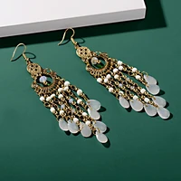 classic trendy womens white crystal long tassel earrings 2021 fashion jewelry bohemia beads wedding earrings hangers