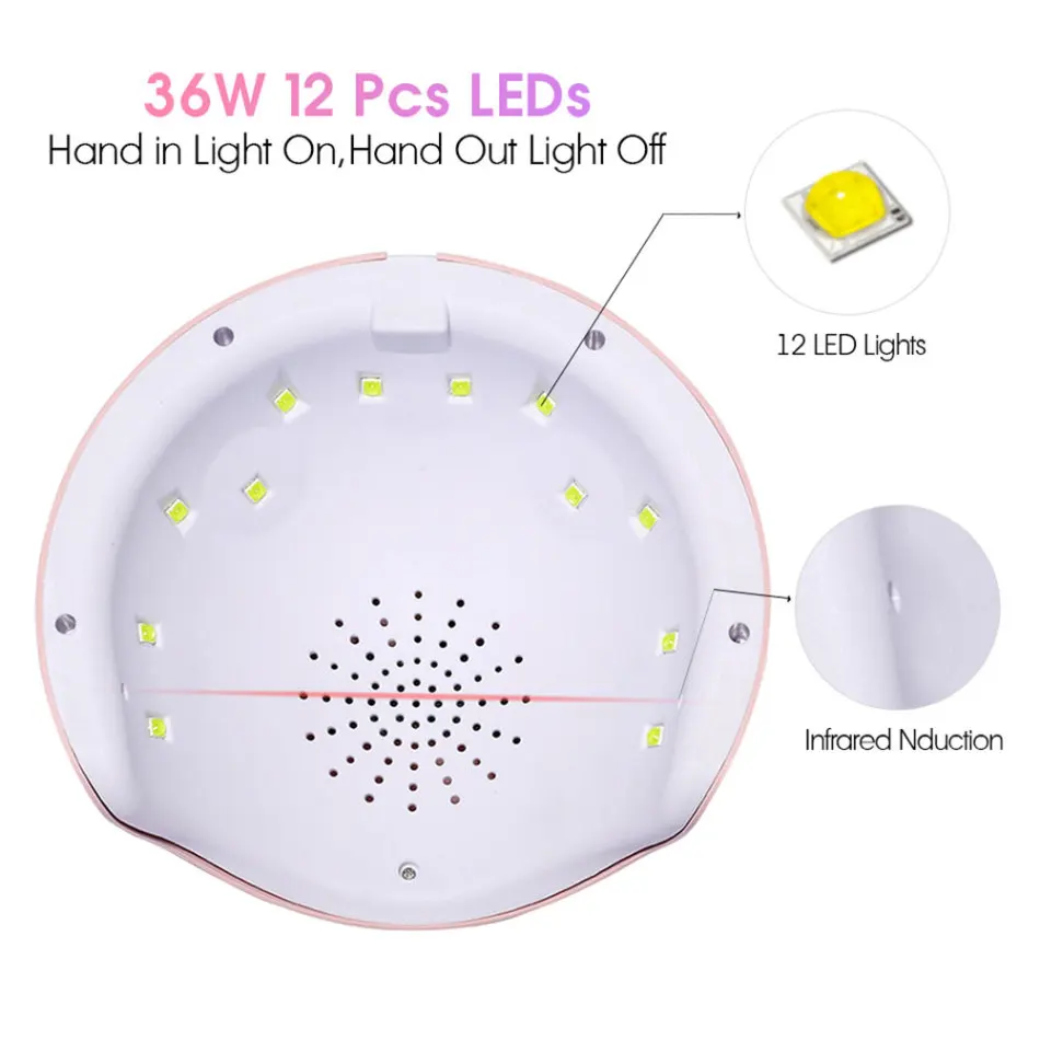 36 Вт Гель-лак 12LED Сушилка для ногтей лампа УФ светодиодная с таймером умная