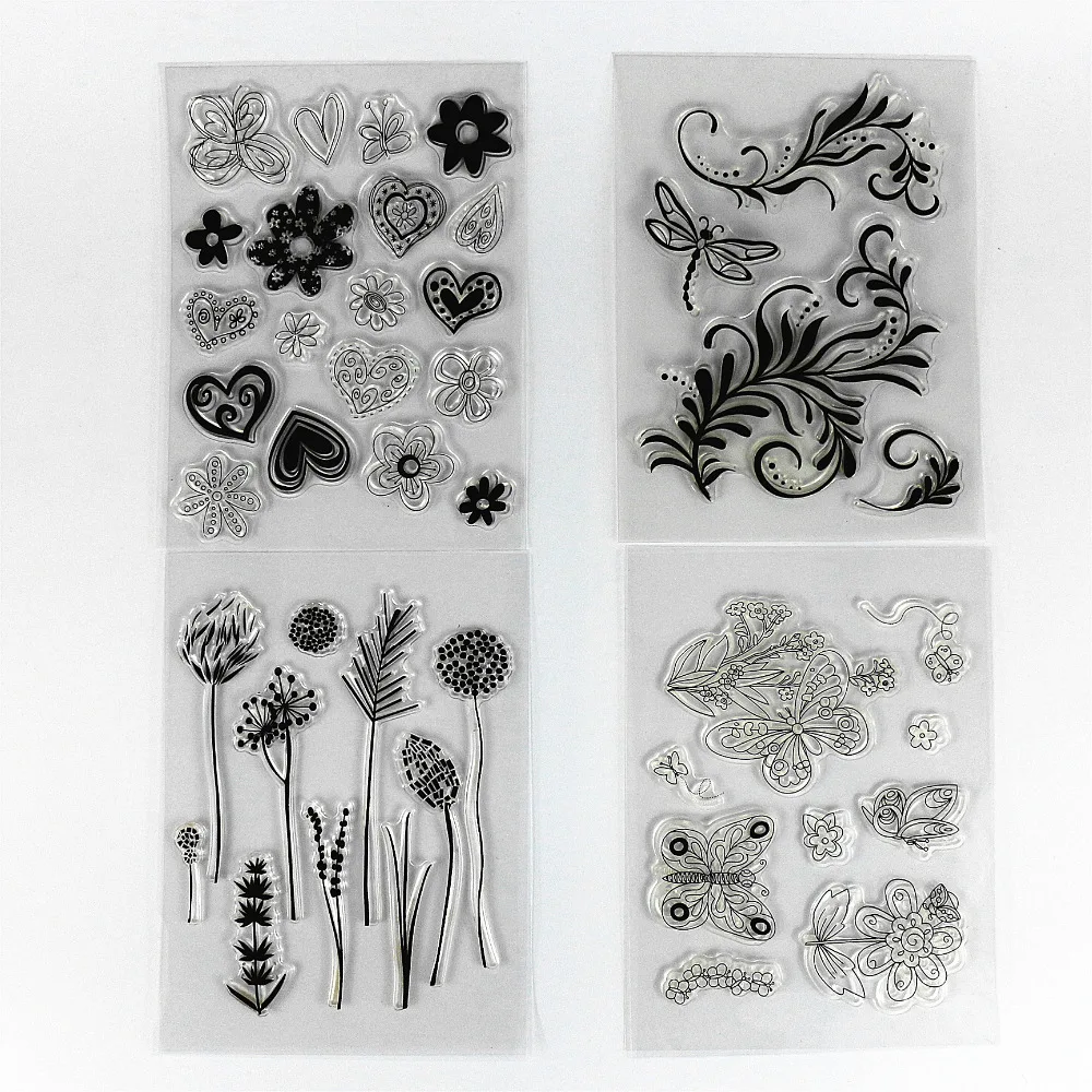 Резиновый большого размера марки с цветами растениями сердечком бабочкой дизайн