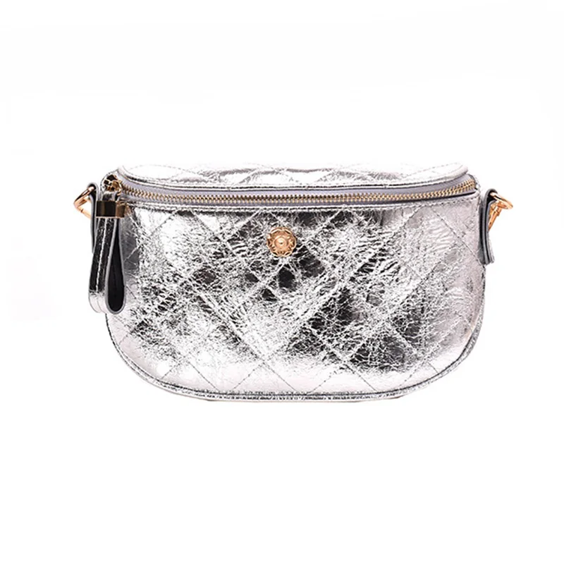 Silver Waist pack Женская поясная сумка с цепочкой, нагрудные сумки большой емкости, сумки на бедрах, сумка через плечо из ПУ материала, сумка на плечо - Цвет: Silver Waist pack